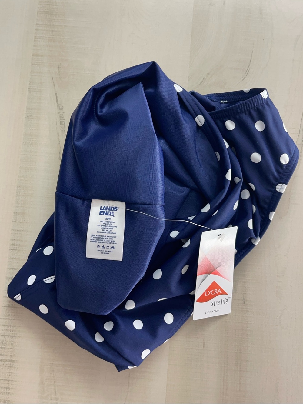 nwt LANDS END womens polka dot navy blue bikini bottom high rise 22W - Picture 3 of 4